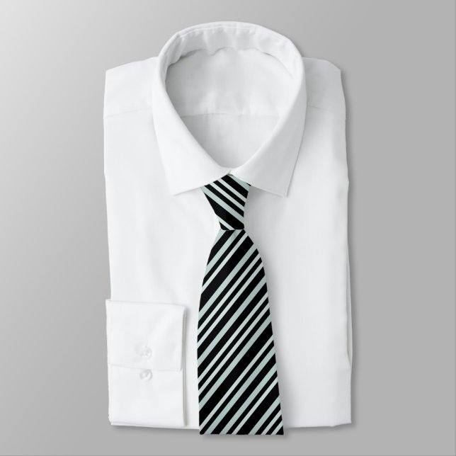 Grayish Gray Green Line Stripes On Black  Neck Tie (Tied)