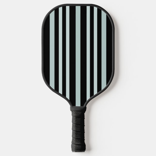 Grayish Gray Green Line Stripes On Black Pickleball Paddle (Front)