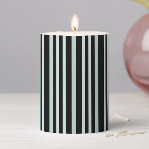 Grayish Gray Green Line Stripes On Black  Pillar Candle