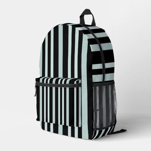 Grayish Gray Green Line Stripes On Black  Printed Backpack