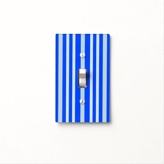 Grayish Gray Green Line Stripes On Blue  Light Switch Cover (In Situ)