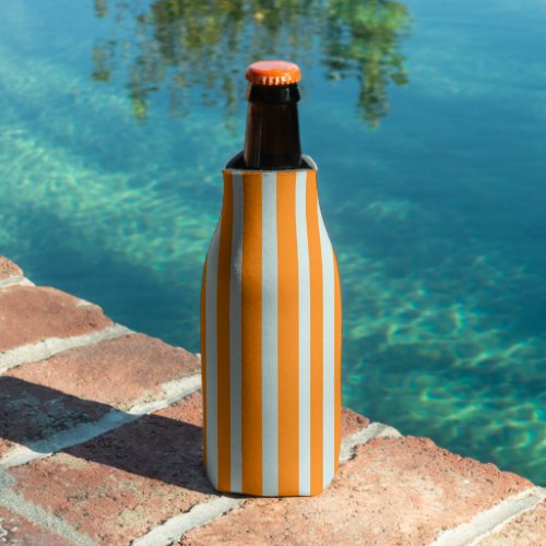 Grayish Gray Green Line Stripes On Orange  Bottle Cooler