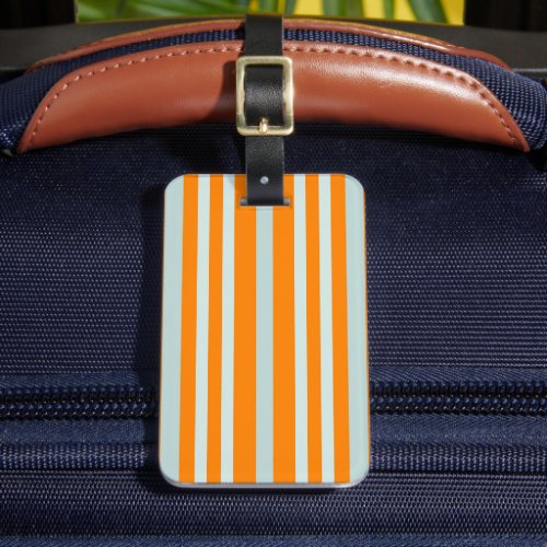 Grayish Gray Green Line Stripes On Orange  Luggage Tag
