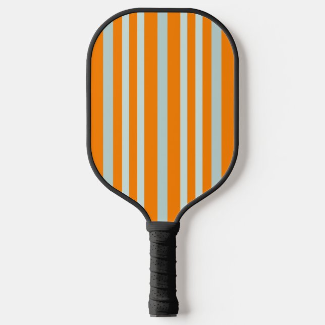 Grayish Gray Green Line Stripes On Orange Pickleball Paddle (Front)