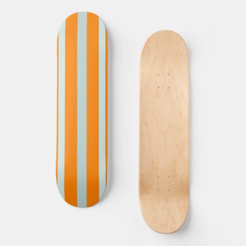 Grayish Gray Green Line Stripes On Orange  Skateboard