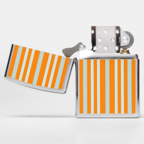 Grayish Gray Green Line Stripes On Orange  Zippo Lighter