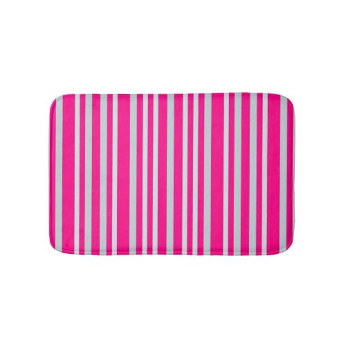 Grayish Gray Green Line Stripes On Pretty In Pink  Bath Mat