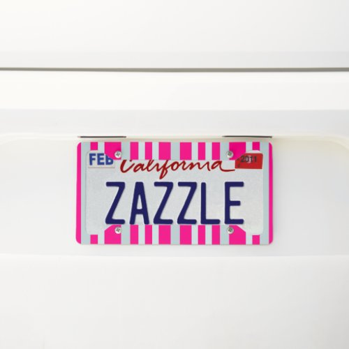 Grayish Gray Green Line Stripes On Pretty In Pink  License Plate Frame