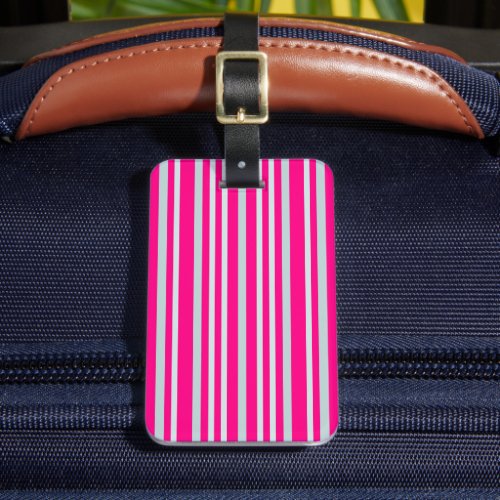 Grayish Gray Green Line Stripes On Pretty In Pink Luggage Tag