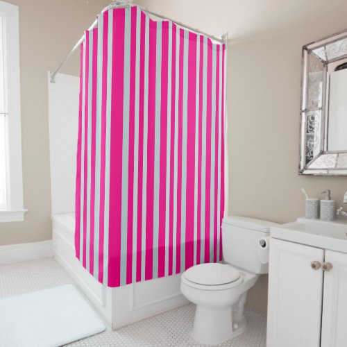 Grayish Gray Green Line Stripes On Pretty In Pink  Shower Curtain