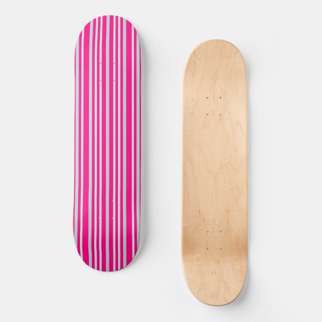 Grayish Gray Green Line Stripes On Pretty In Pink  Skateboard (Front)