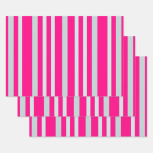 Grayish Gray Green Line Stripes On Pretty In Pink Wrapping Paper Sheets