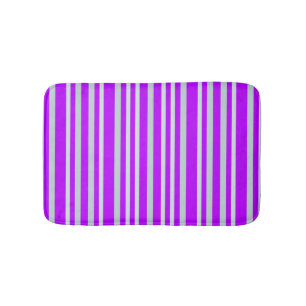 Grayish Gray Green Line Stripes On Pretty Purple  Bath Mat