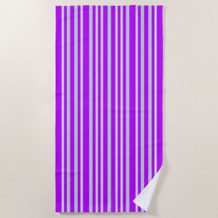 Grayish Gray Green Line Stripes On Pretty Purple  Beach Towel