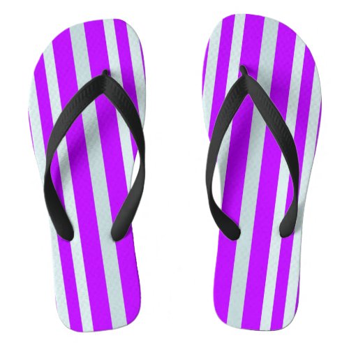 Grayish Gray Green Line Stripes On Pretty Purple  Flip Flops