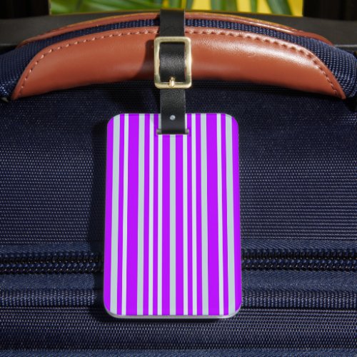 Grayish Gray Green Line Stripes On Pretty Purple  Luggage Tag