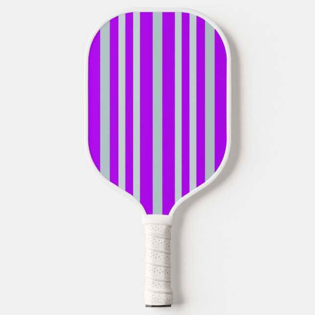 Grayish Gray Green Line Stripes On Pretty Purple Pickleball Paddle (Front)