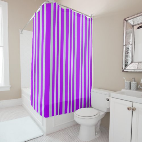 Grayish Gray Green Line Stripes On Pretty Purple  Shower Curtain