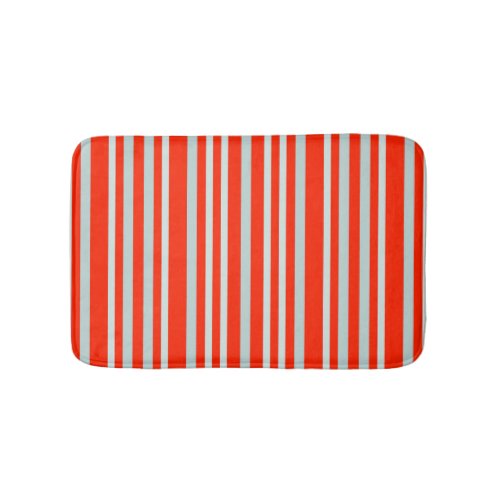 Grayish Gray Green Line Stripes On Red Bath Mat