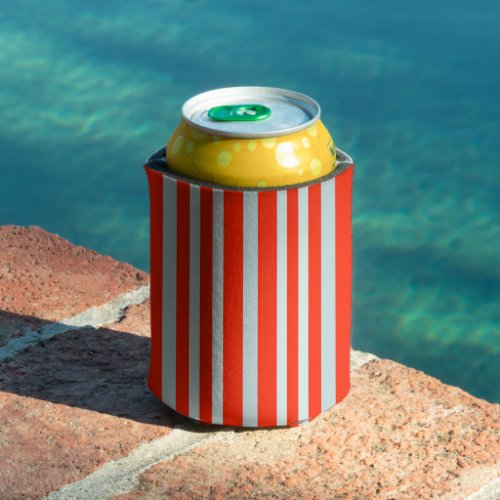 Grayish Gray Green Line Stripes On Red  Can Cooler