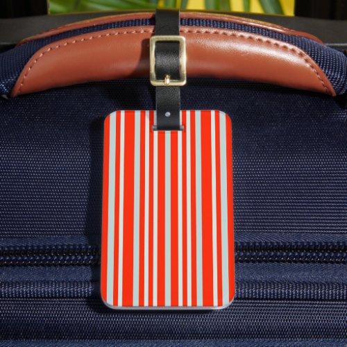 Grayish Gray Green Line Stripes On Red  Luggage Tag