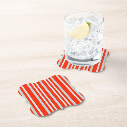 Grayish Gray Green Line Stripes On Red Paper Coaster