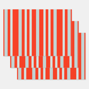 Grayish Gray Green Line Stripes On Red Wrapping Paper Sheets