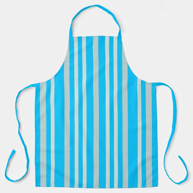 Grayish Gray Green Line Stripes On Sky Blue  Apron (Front)