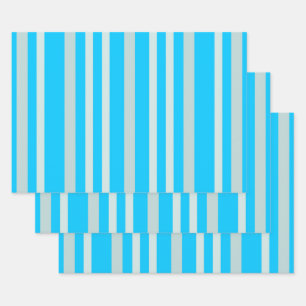 Grayish Gray Green Line Stripes On Sky Blue  Wrapping Paper Sheets