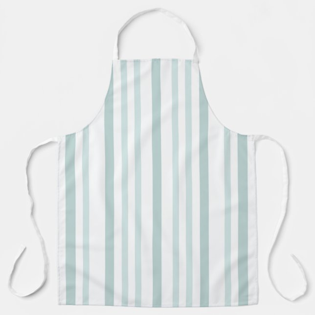 Grayish Gray Green Line Stripes On White Apron (Front)