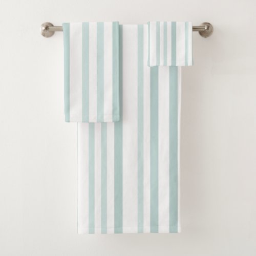 Grayish Gray Green Line Stripes On White Bath Towel Set