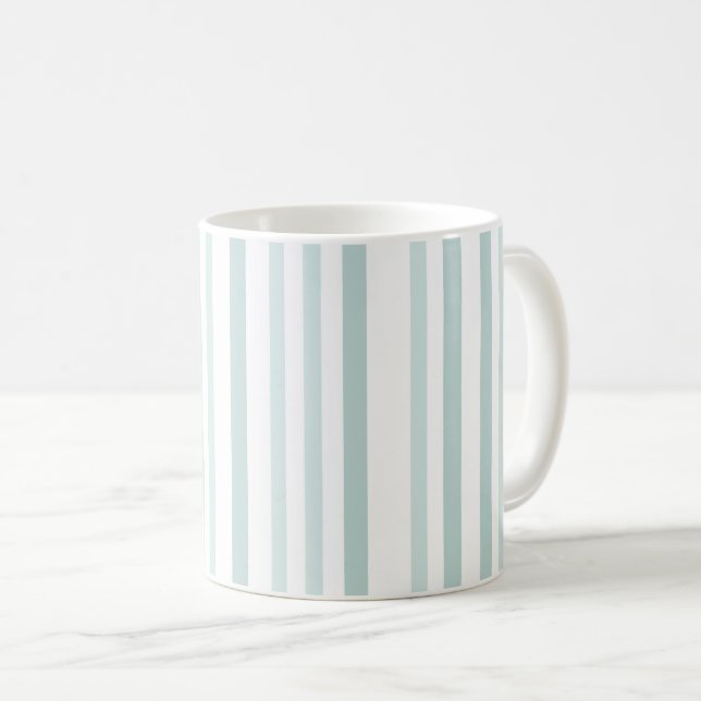 Grayish Gray Green Line Stripes On White Coffee Mug (Front Right)
