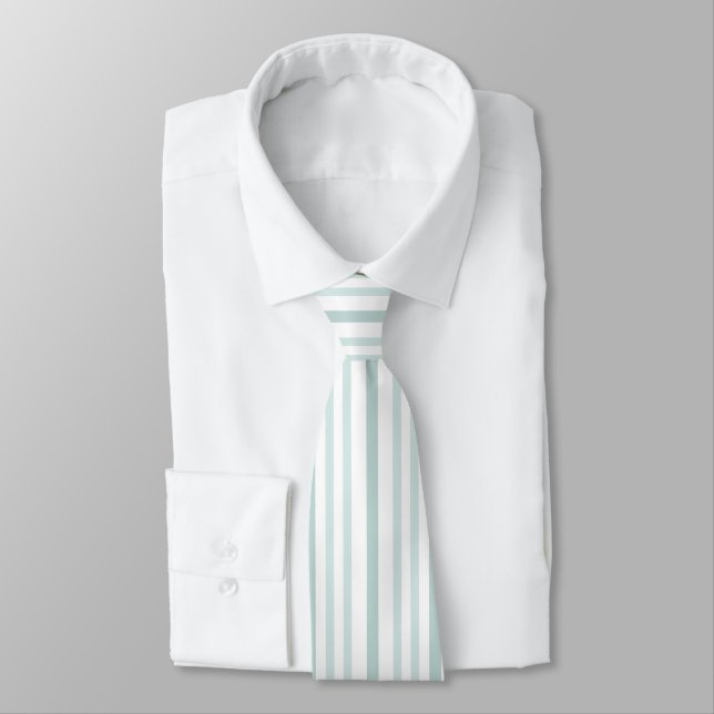 Grayish Gray Green Line Stripes On White Neck Tie (Tied)