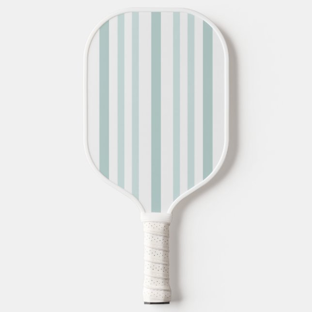 Grayish Gray Green Line Stripes On White Pickleball Paddle (Front)