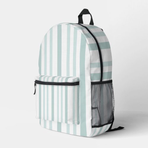 Grayish Gray Green Line Stripes On White Printed Backpack