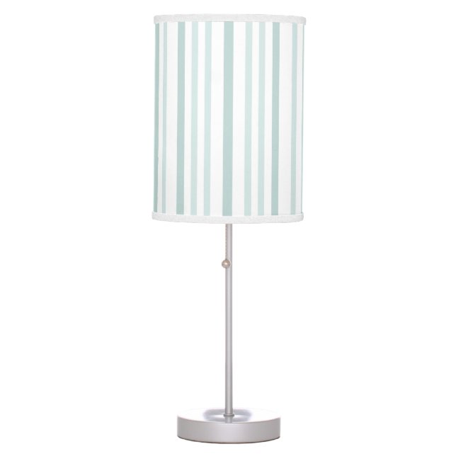Grayish Gray Green Line Stripes On White Table Lamp (Front)