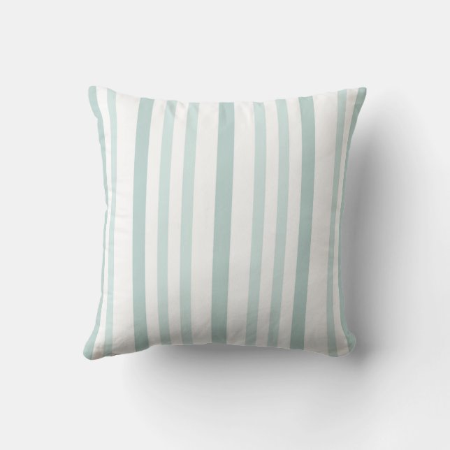 Grayish Gray Green Line Stripes On White Throw Pillow (Back)