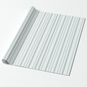 Grayish Gray Green Line Stripes On White Wrapping Paper