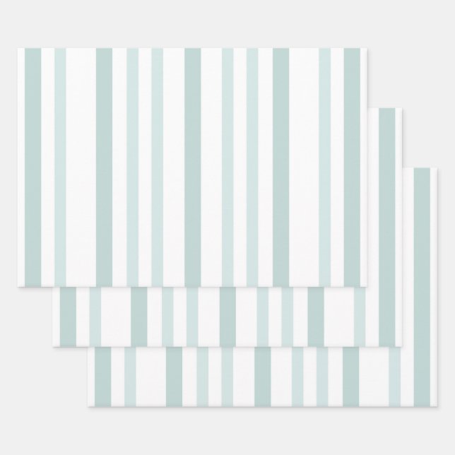 Grayish Gray Green Line Stripes On White Wrapping Paper Sheets (Set)