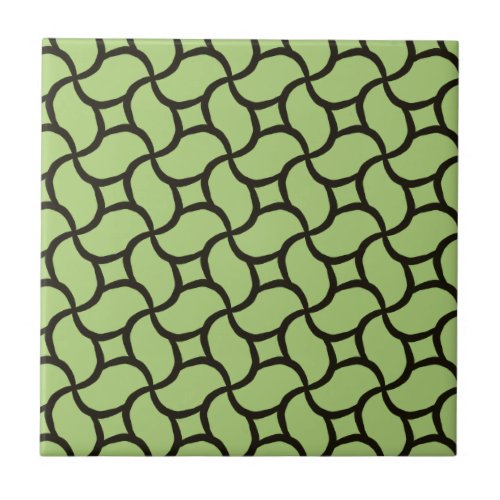Grayish Green and Black Abstract Line Pattern Ceramic Tile