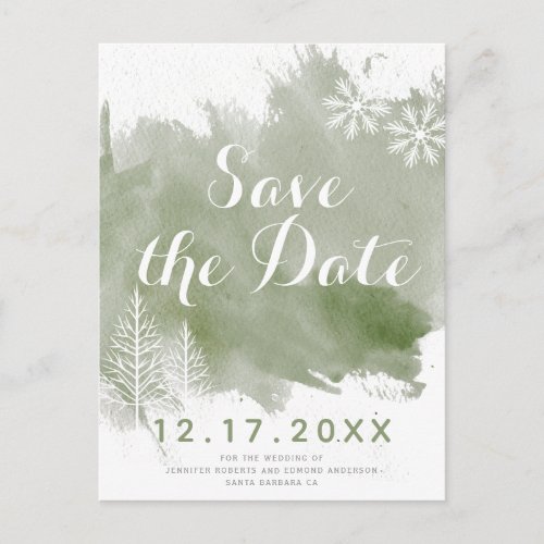 Grayish green watercolor wedding Save the Date Announcement Postcard