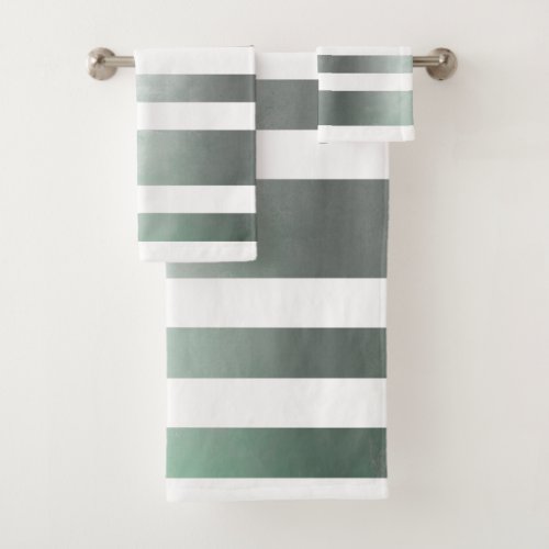 Grayish green White rustic striped Bath Towel Set