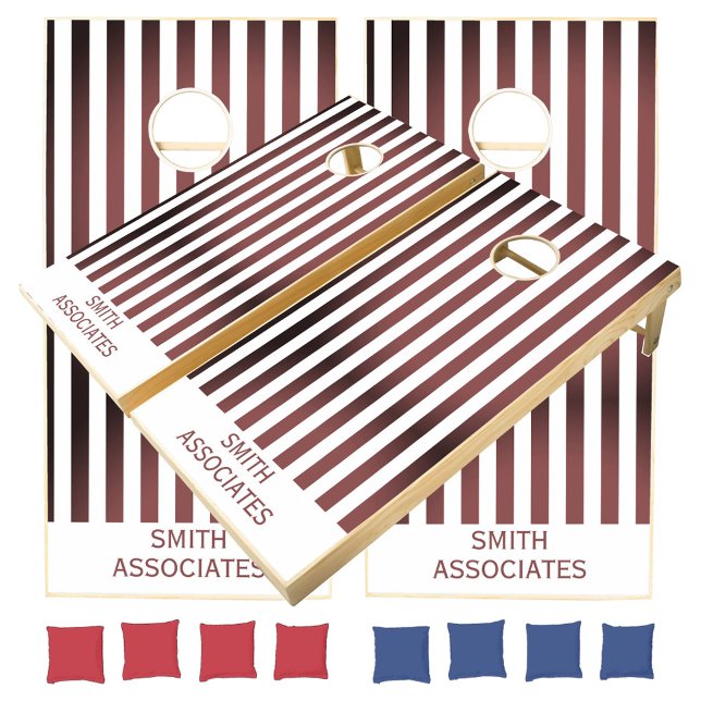 Grayish Red White Vertical Stripes Custom Name Cornhole Set (Creator Uploaded)