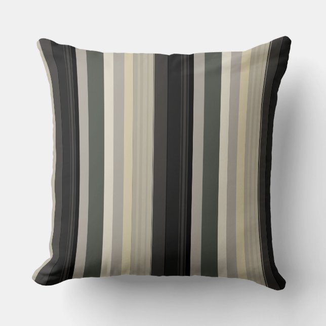 Grays and greens stripes throw pillow (Front)