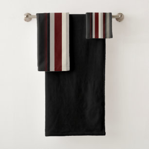 Grays and reds stripes bath towel set
