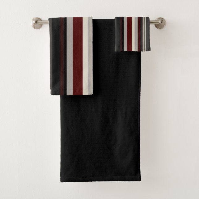 Grays and reds stripes bath towel set (Insitu)