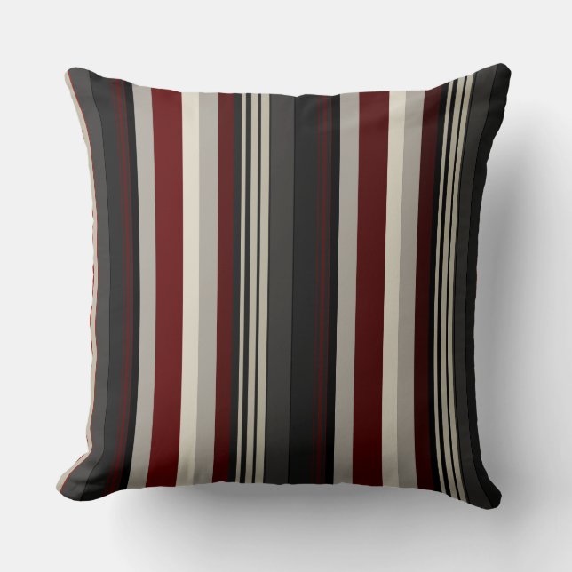 Grays and reds stripes throw pillow (Front)