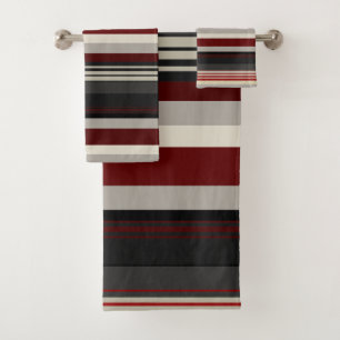 Grays and reds stripes throw pillow bath towel set