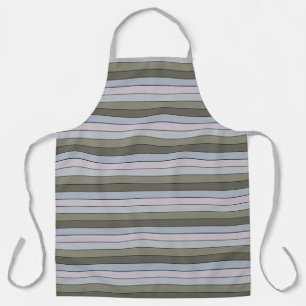 Grays Greens And Black Stripes On Watercolor Paper Apron