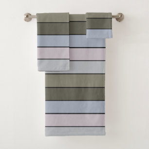 Grays Greens And Black Stripes On Watercolor Paper Bath Towel Set